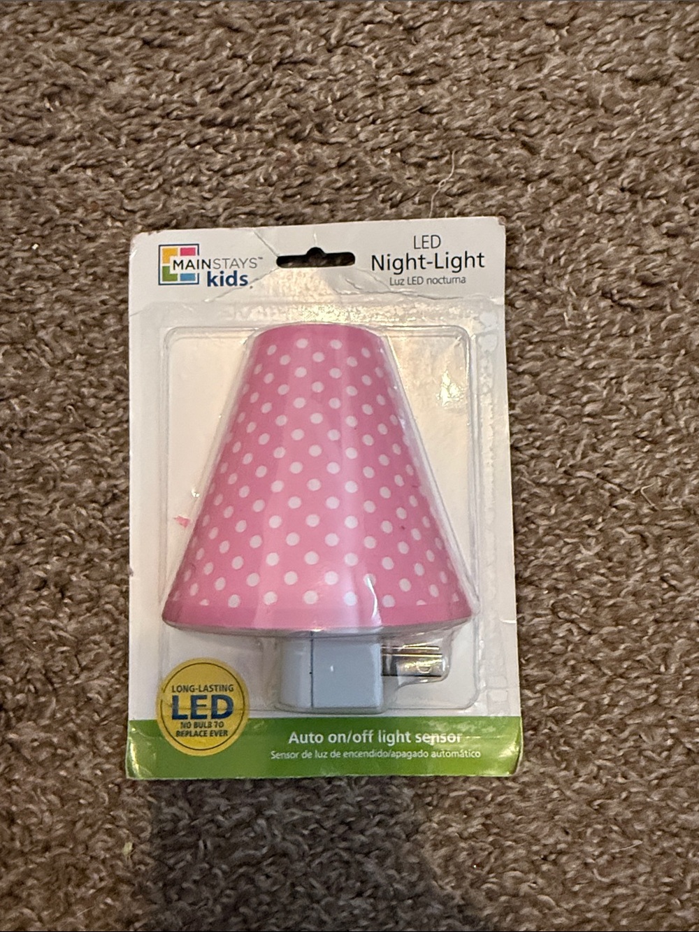 Mainstays Kids Pink Polka Dot LED Night Light Lamp